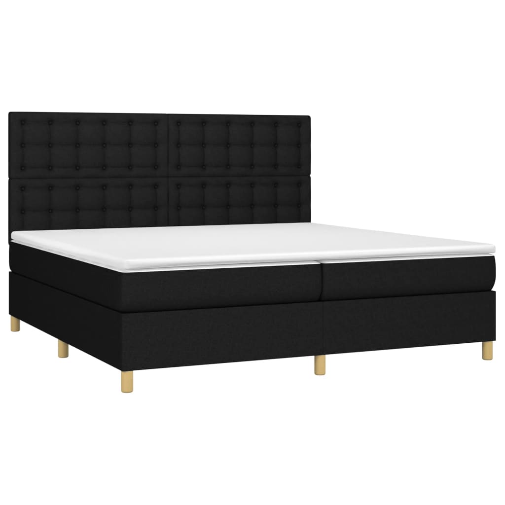 Letto a Molle Materasso e LED Nero 200x200cm in Tessuto - homemem39