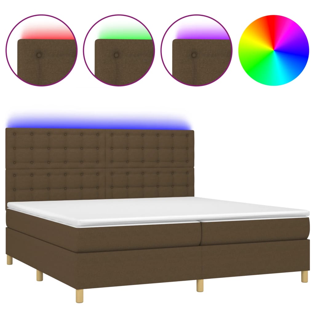 Letto a Molle Materasso e LED Marronescuro 200x200cm in Tessuto - homemem39
