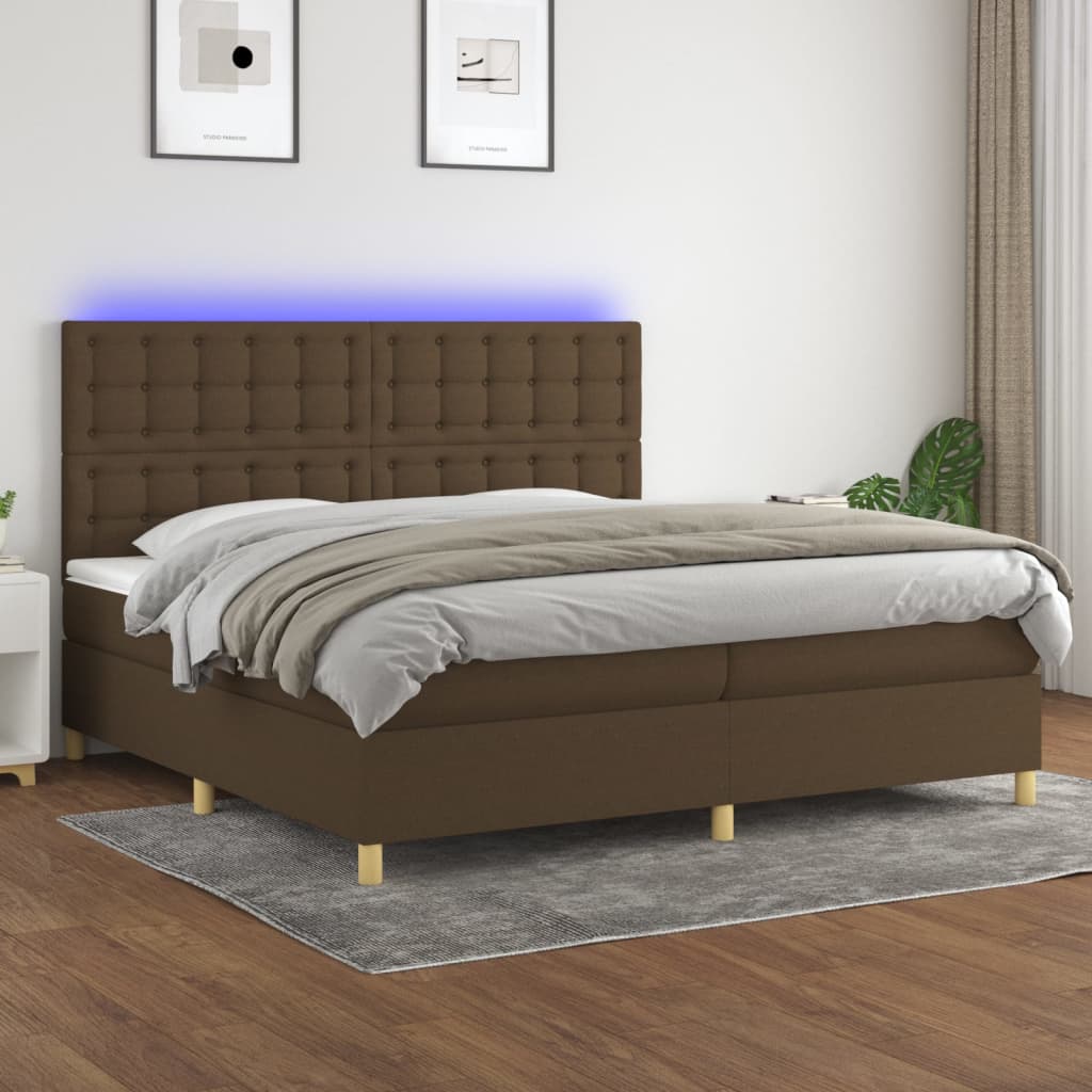 Letto a Molle Materasso e LED Marronescuro 200x200cm in Tessuto - homemem39
