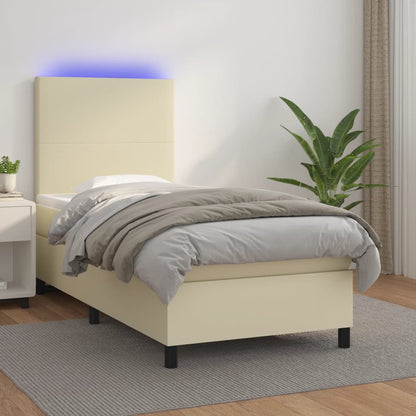 Giroletto a Molle con Materasso e LED Crema 80x200cm Similpelle | homemem39