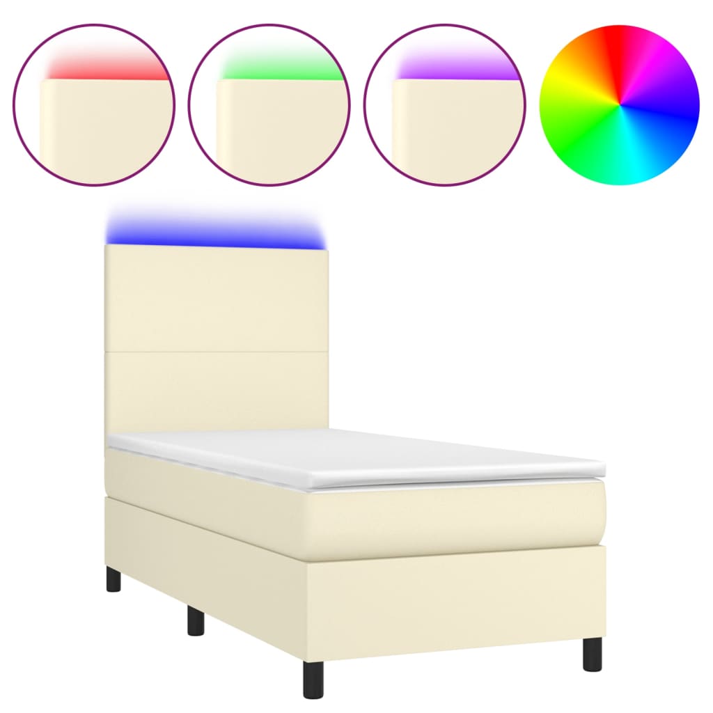 Giroletto a Molle con Materasso e LED Crema 90x190cm Similpelle | homemem39