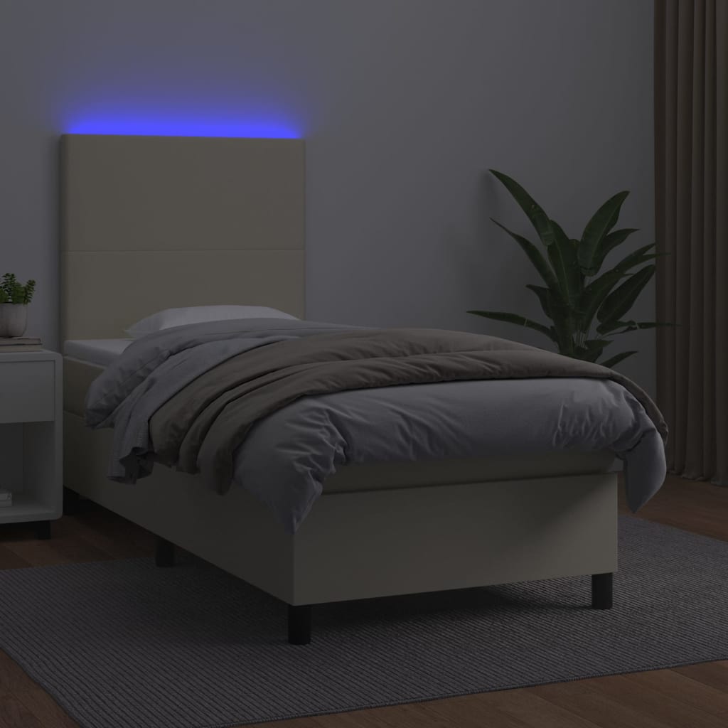 Giroletto a Molle con Materasso e LED Crema 90x200cm Similpelle | homemem39