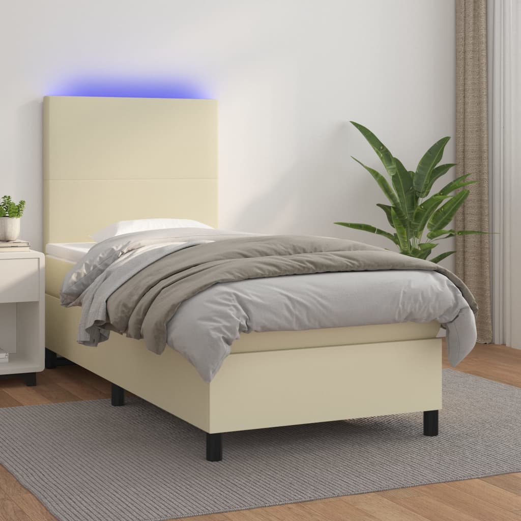 Giroletto a Molle con Materasso e LED Crema 90x200cm Similpelle | homemem39