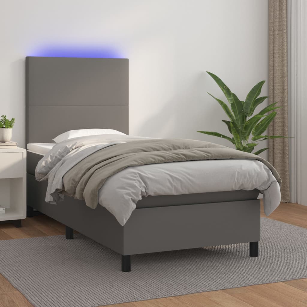 Giroletto Molle con Materasso e LED Grigio 90x200cm Similpelle | homemem39