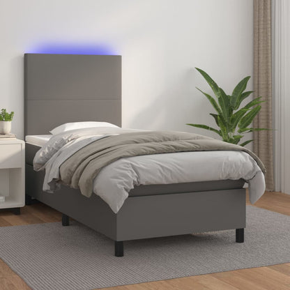 Giroletto Molle con Materasso e LED Grigio 90x200cm Similpelle | homemem39