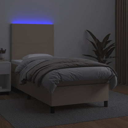 Giroletto Molle Materasso e LED Cappuccino 90x200 cm Similpelle