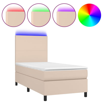 Giroletto Molle Materasso e LED Cappuccino 100x200cm Similpelle | homemem39