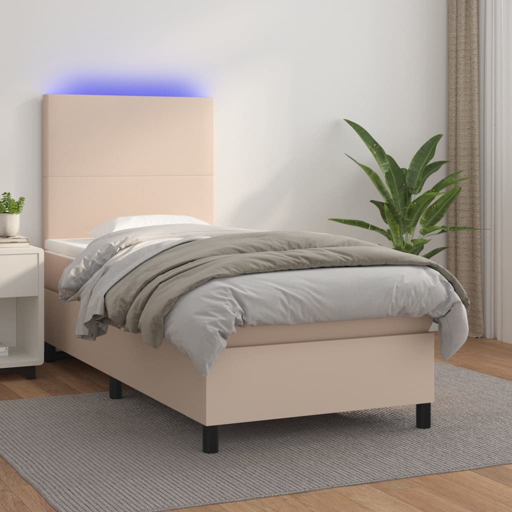 Giroletto Molle Materasso e LED Cappuccino 100x200cm Similpelle | homemem39