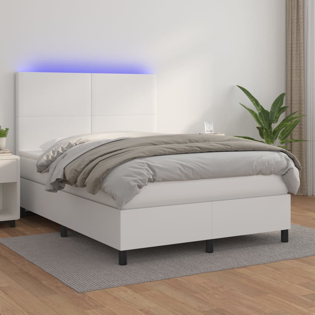 Giroletto Molle con Materasso e LED Bianco 140x190cm Similpelle - homemem39