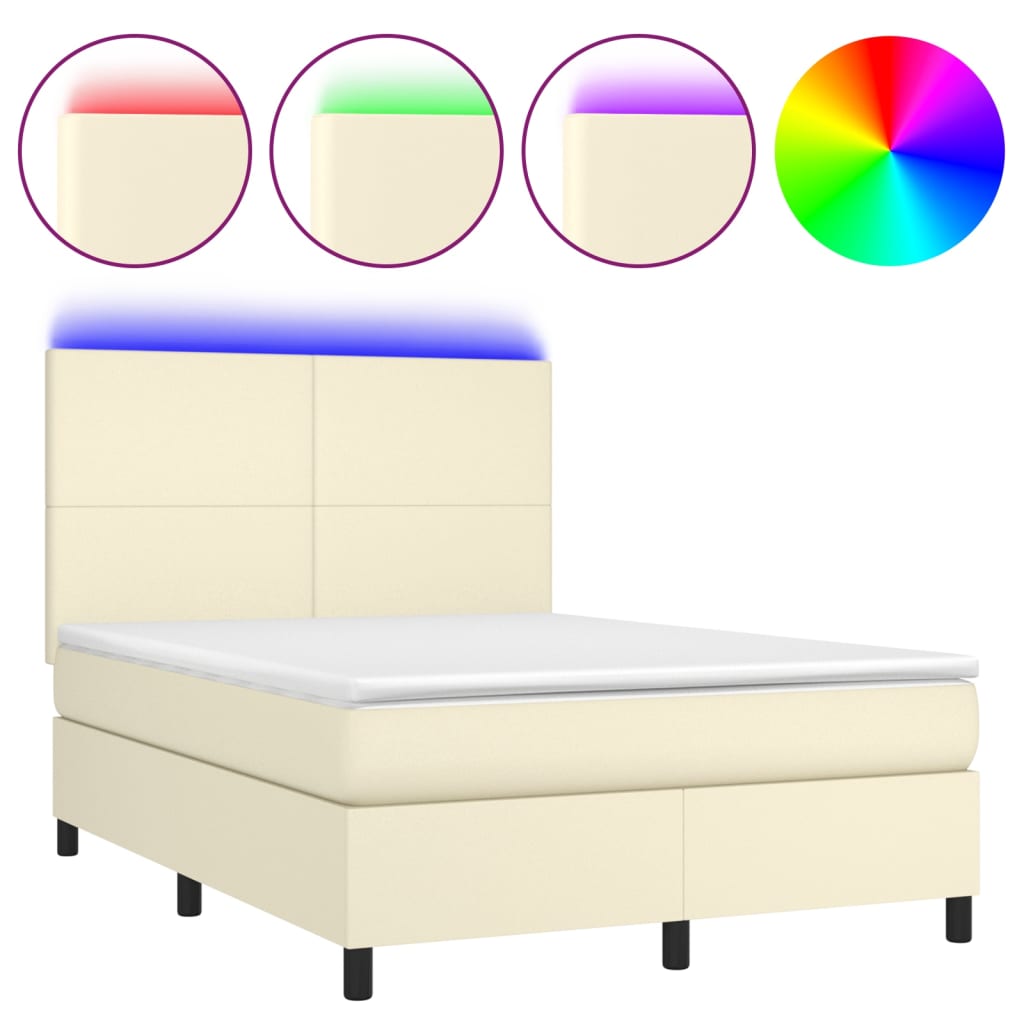 Giroletto a Molle con Materasso e LED Crema 140x190 cm | homemem39