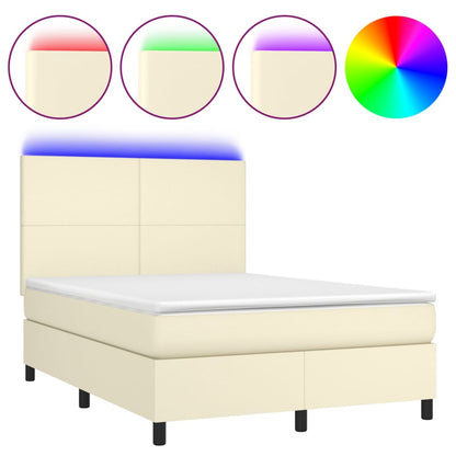 Giroletto a Molle con Materasso e LED Crema 140x190 cm | homemem39
