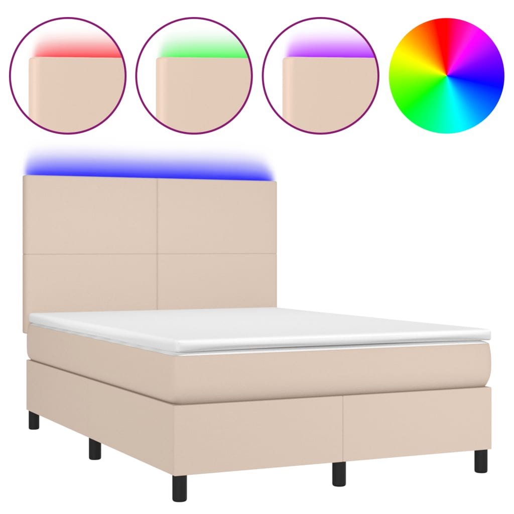 Giroletto Molle Materasso e LED Cappuccino 140x190cm Similpelle | homemem39