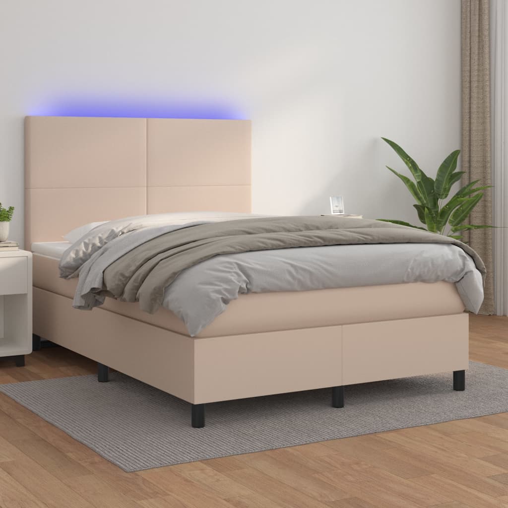 Giroletto Molle Materasso e LED Cappuccino 140x190cm Similpelle | homemem39