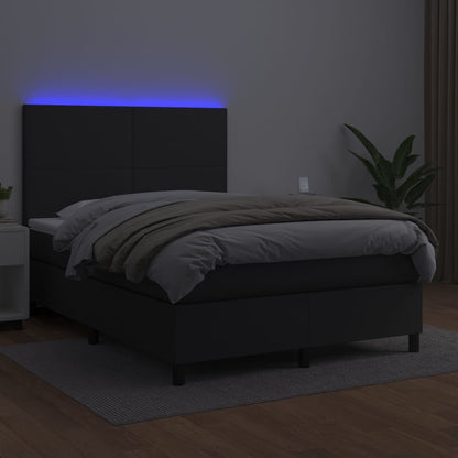 Giroletto a Molle con Materasso e LED Nero 140x200cm Similpelle