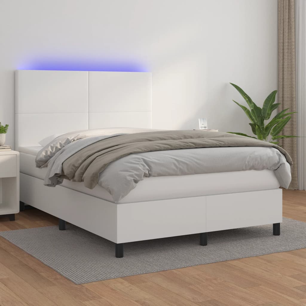 Giroletto Molle con Materasso e LED Bianco 140x200cm Similpelle - homemem39