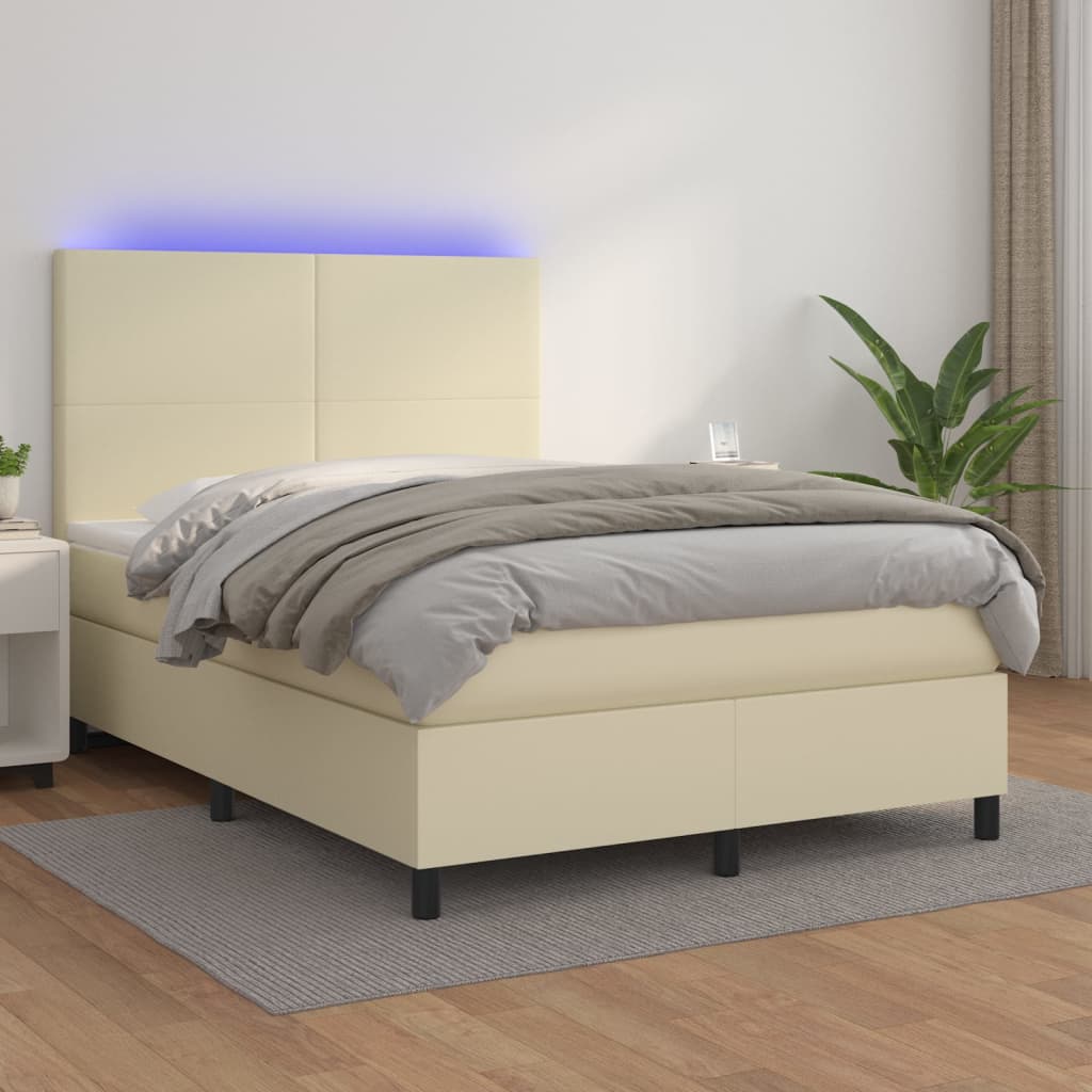 Giroletto a Molle con Materasso e LED Crema 140x200 cm | homemem39