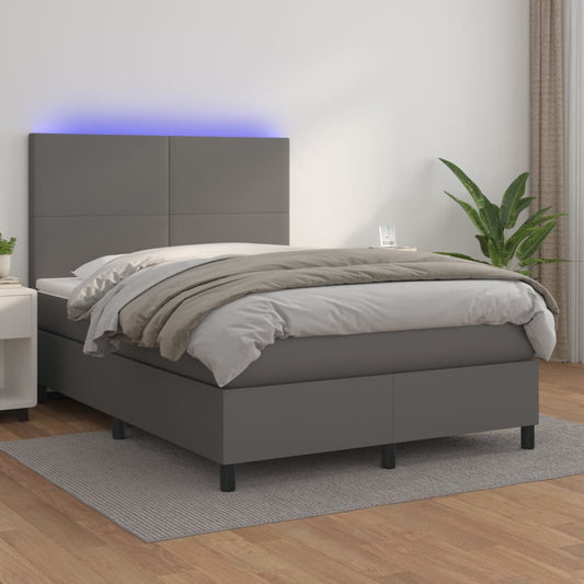 Giroletto Molle con Materasso e LED Grigio 140x200cm Similpelle - homemem39