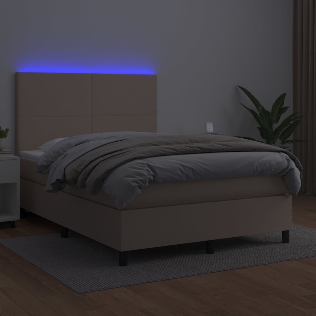 Giroletto Molle Materasso e LED Cappuccino 140x200cm Similpelle