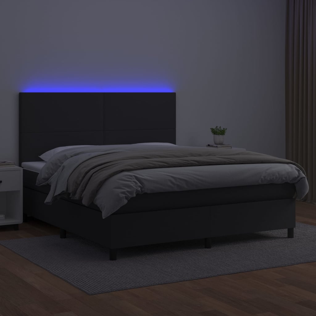 Giroletto a Molle con Materasso e LED Nero 160x200cm Similpelle