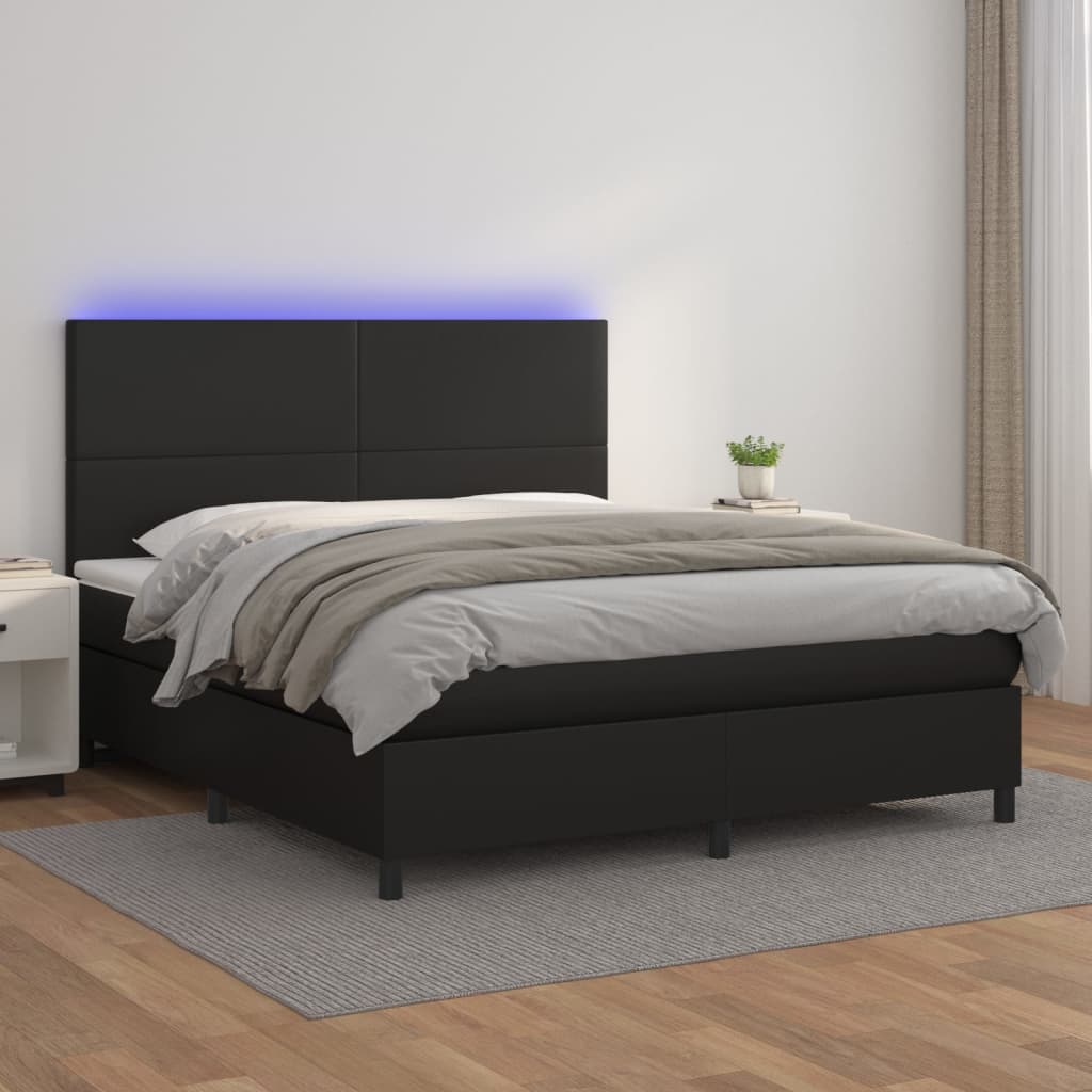 Giroletto a Molle con Materasso e LED Nero 160x200cm Similpelle - homemem39