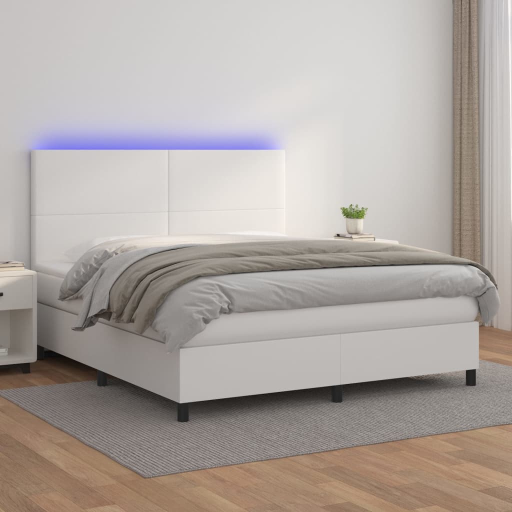 Giroletto Molle con Materasso e LED Bianco 160x200cm Similpelle - homemem39