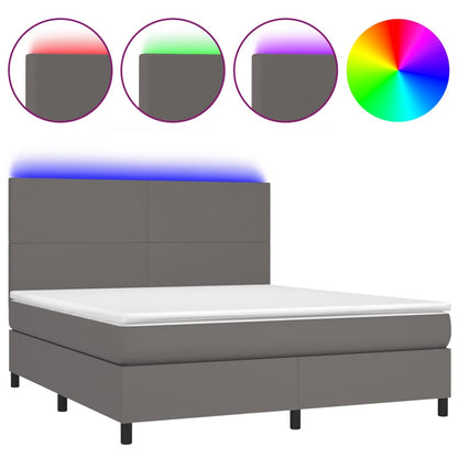 Giroletto Molle con Materasso e LED Grigio 160x200cm Similpelle | homemem39