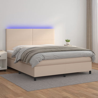 Giroletto Molle Materasso e LED Cappuccino 160x200cm Similpelle - homemem39
