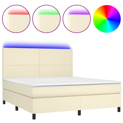 Giroletto a Molle con Materasso e LED Crema 180x200 cm | homemem39