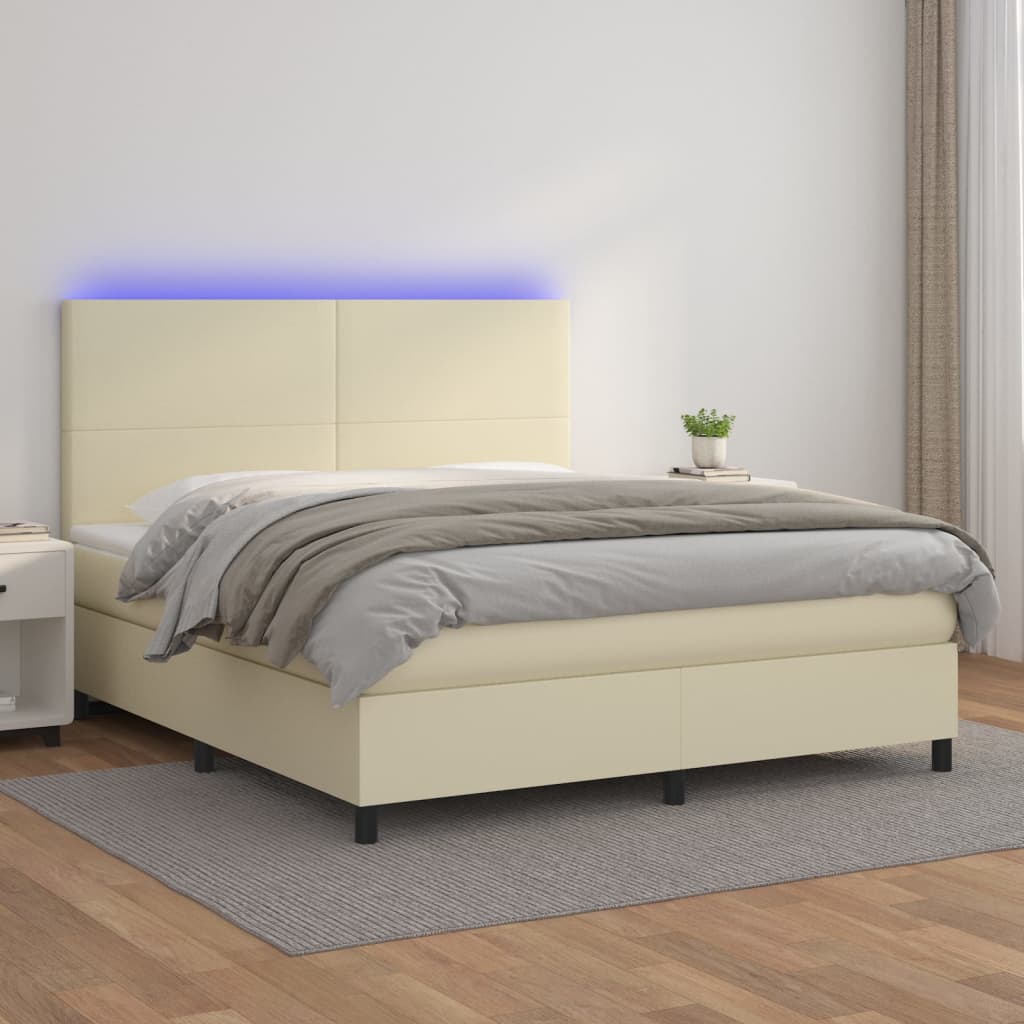 Giroletto a Molle con Materasso e LED Crema 180x200 cm | homemem39