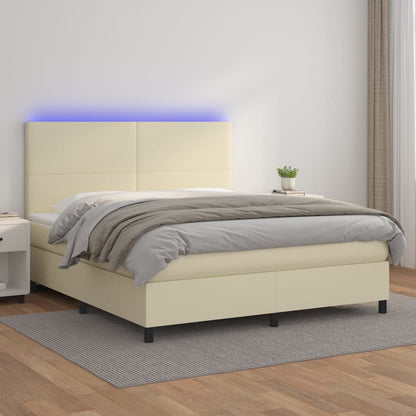 Giroletto a Molle con Materasso e LED Crema 180x200 cm | homemem39