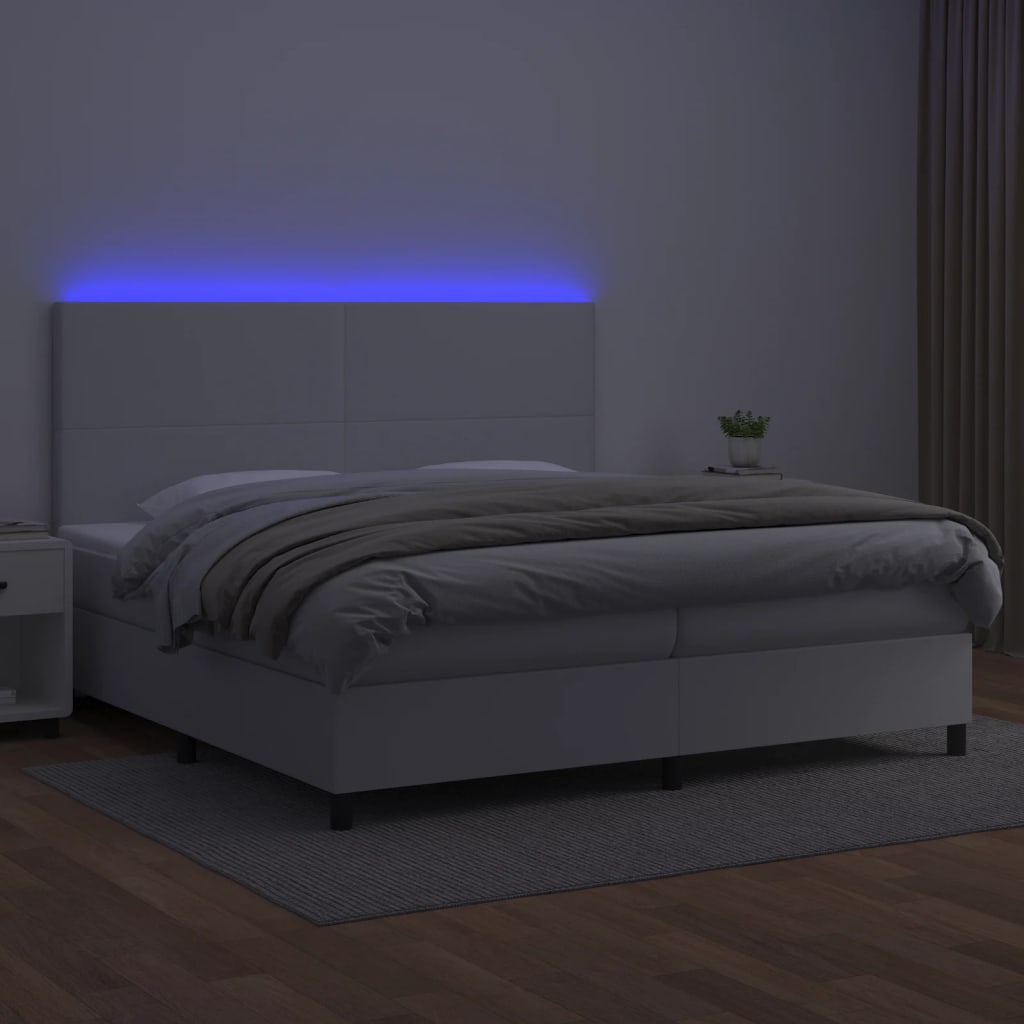 Giroletto Molle con Materasso e LED Bianco 200x200cm Similpelle