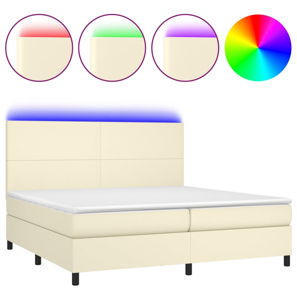 Giroletto a Molle con Materasso e LED Crema 200x200 cm