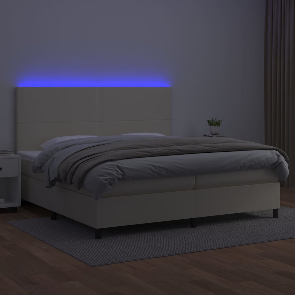 Giroletto a Molle con Materasso e LED Crema 200x200 cm
