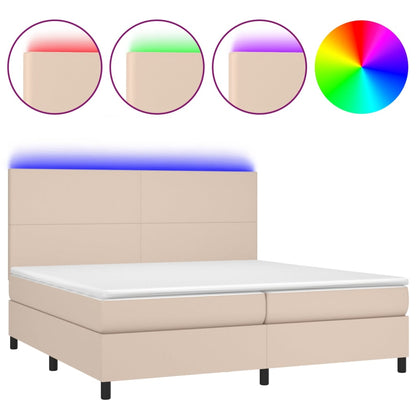 Giroletto Molle Materasso e LED Cappuccino 200x200cm Similpelle | homemem39