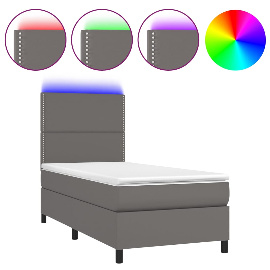 Giroletto Molle con Materasso e LED Grigio 90x200cm Similpelle | homemem39