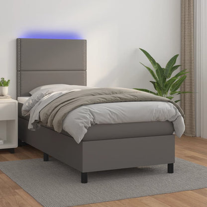 Giroletto Molle con Materasso e LED Grigio 90x200cm Similpelle | homemem39