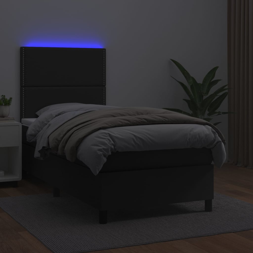 Giroletto a Molle con Materasso e LED Nero 100x200cm Similpelle