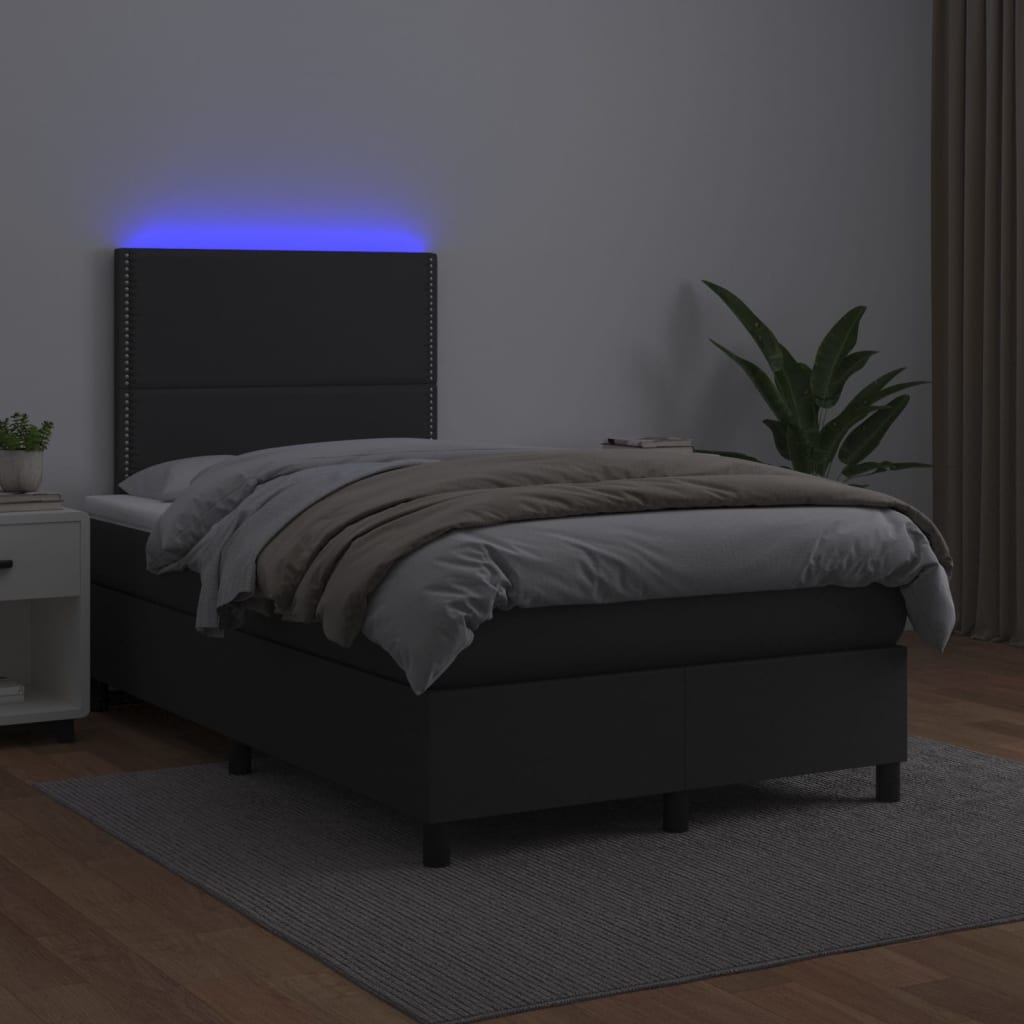 Giroletto a Molle con Materasso e LED Nero 120x200cm Similpelle