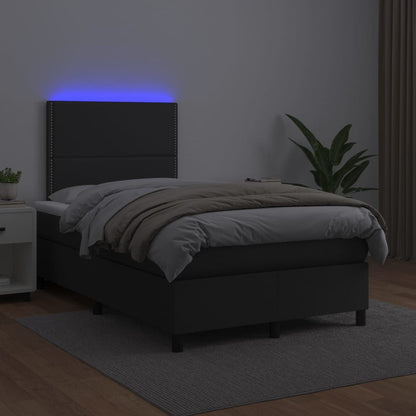 Giroletto a Molle con Materasso e LED Nero 120x200cm Similpelle