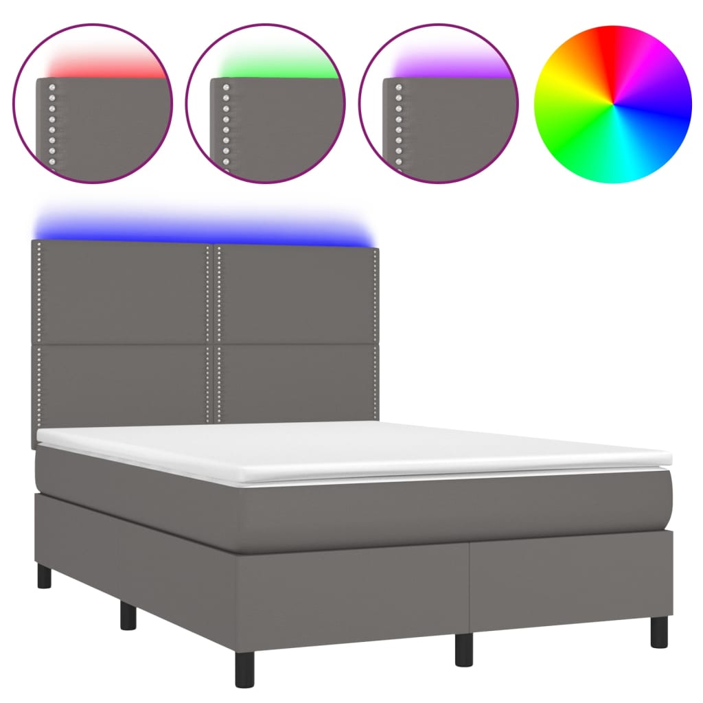 Giroletto Molle con Materasso e LED Grigio 140x190cm Similpelle | homemem39