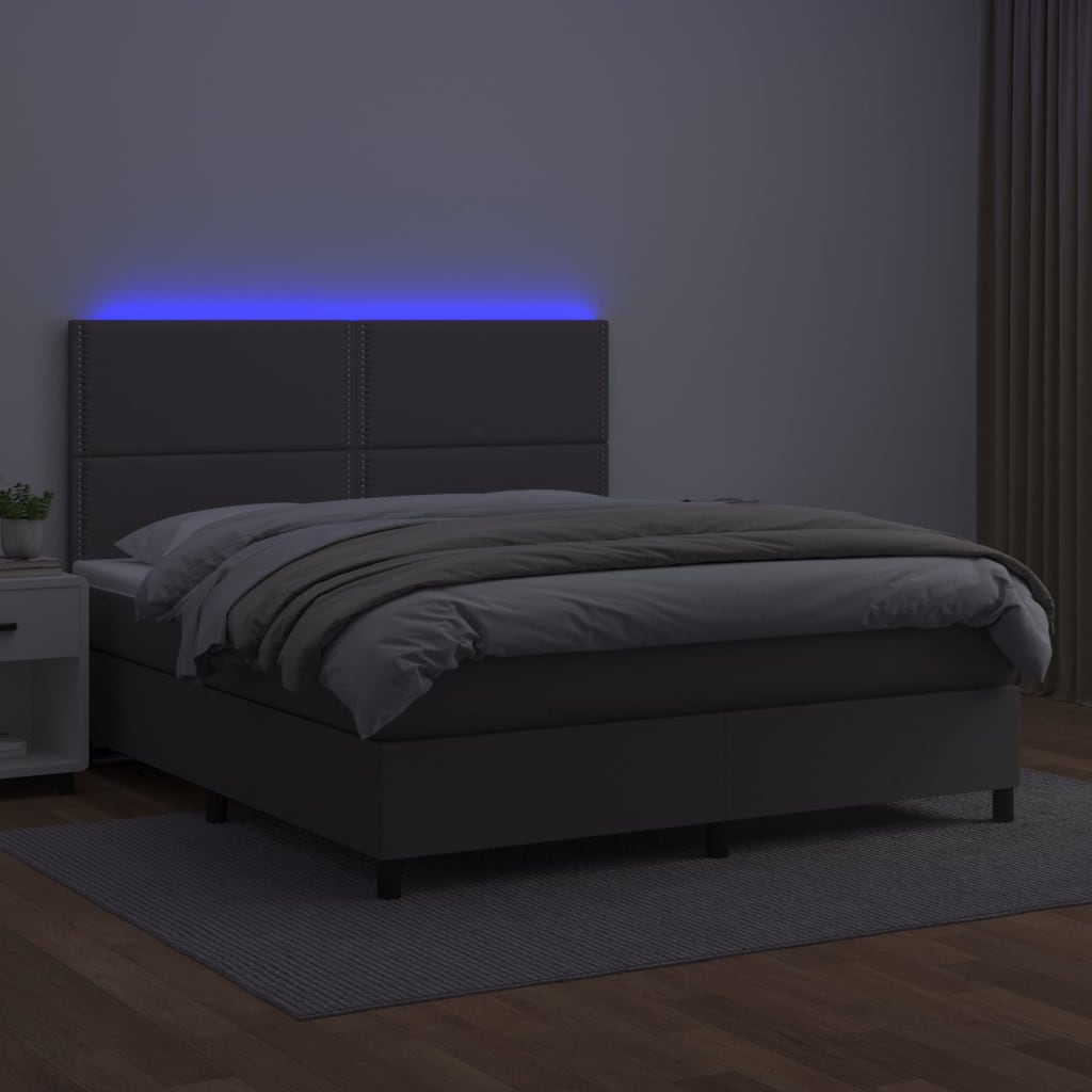 Giroletto Molle con Materasso e LED Grigio 140x200cm Similpelle