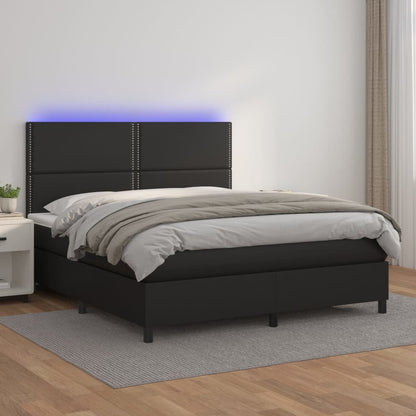 Giroletto a Molle con Materasso e LED Nero 180x200cm Similpelle - homemem39