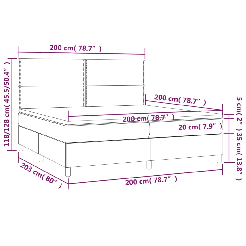 Giroletto a Molle con Materasso e LED Nero 200x200cm Similpelle | homemem39