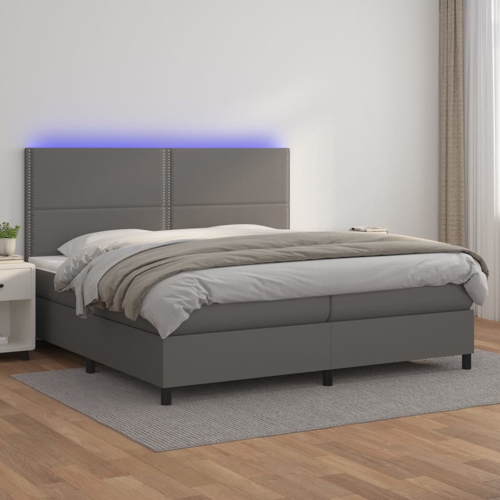 Giroletto Molle con Materasso e LED Grigio 200x200cm Similpelle - homemem39