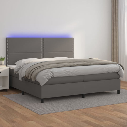 Giroletto Molle con Materasso e LED Grigio 200x200cm Similpelle - homemem39