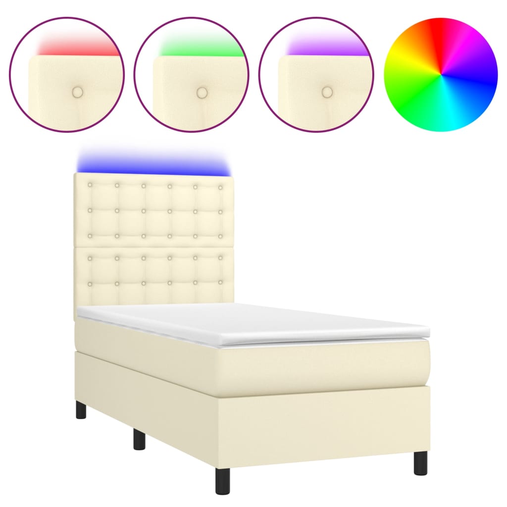Giroletto a Molle con Materasso e LED Crema 80x200cm Similpelle
