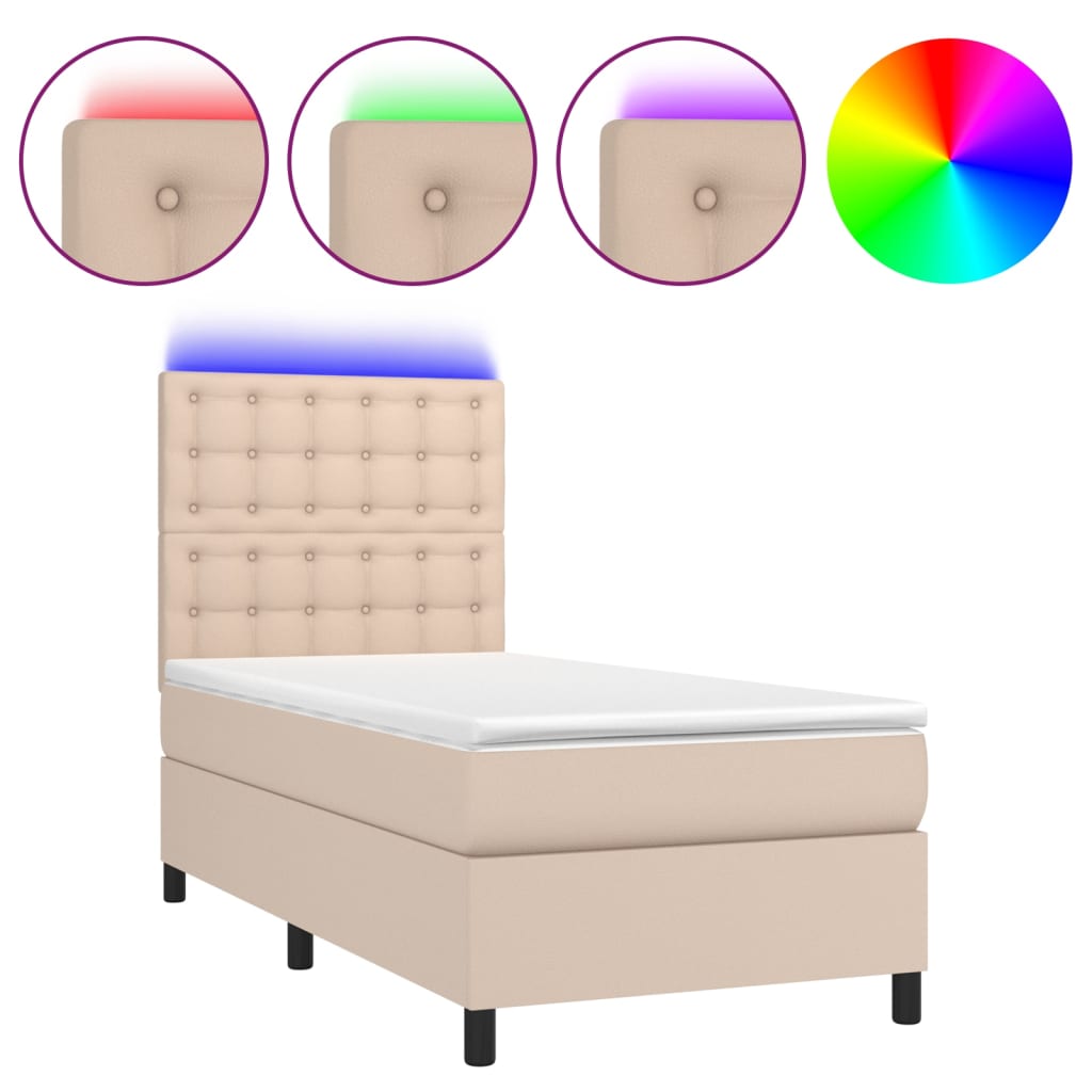 Giroletto Molle Materasso e LED Cappuccino 80x200 cm Similpelle | homemem39