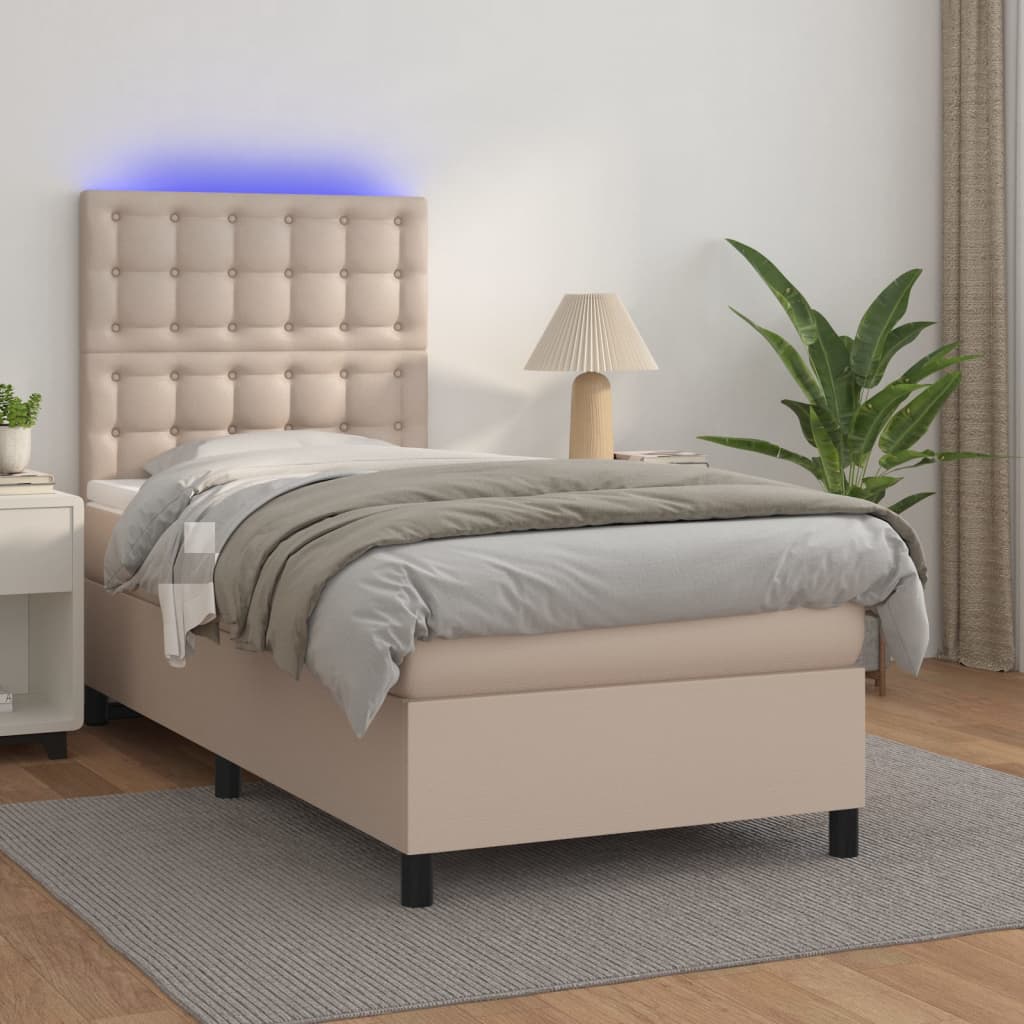 Giroletto Molle Materasso e LED Cappuccino 80x200 cm Similpelle | homemem39
