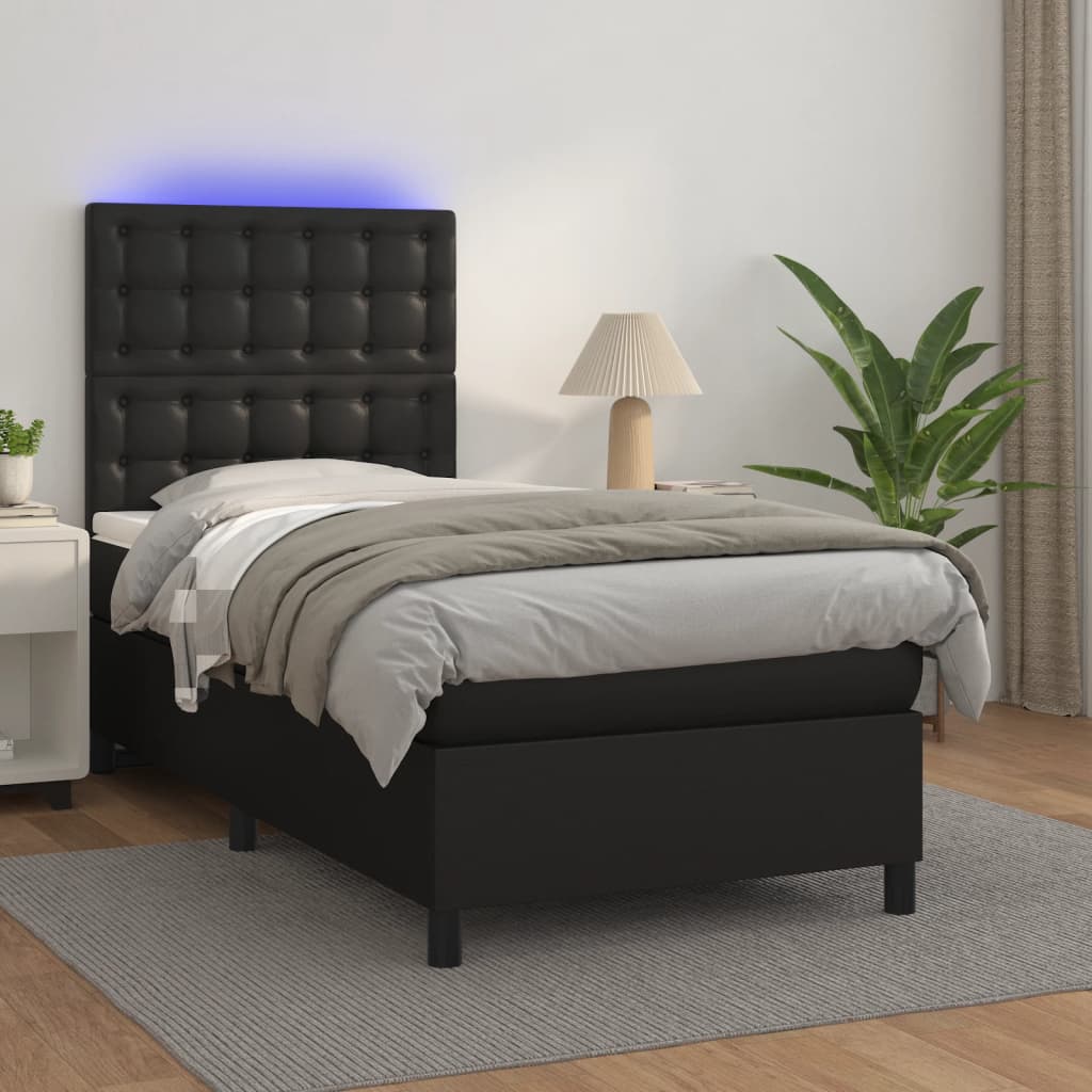 Giroletto a Molle con Materasso e LED Nero 90x190 cm Similpelle | homemem39