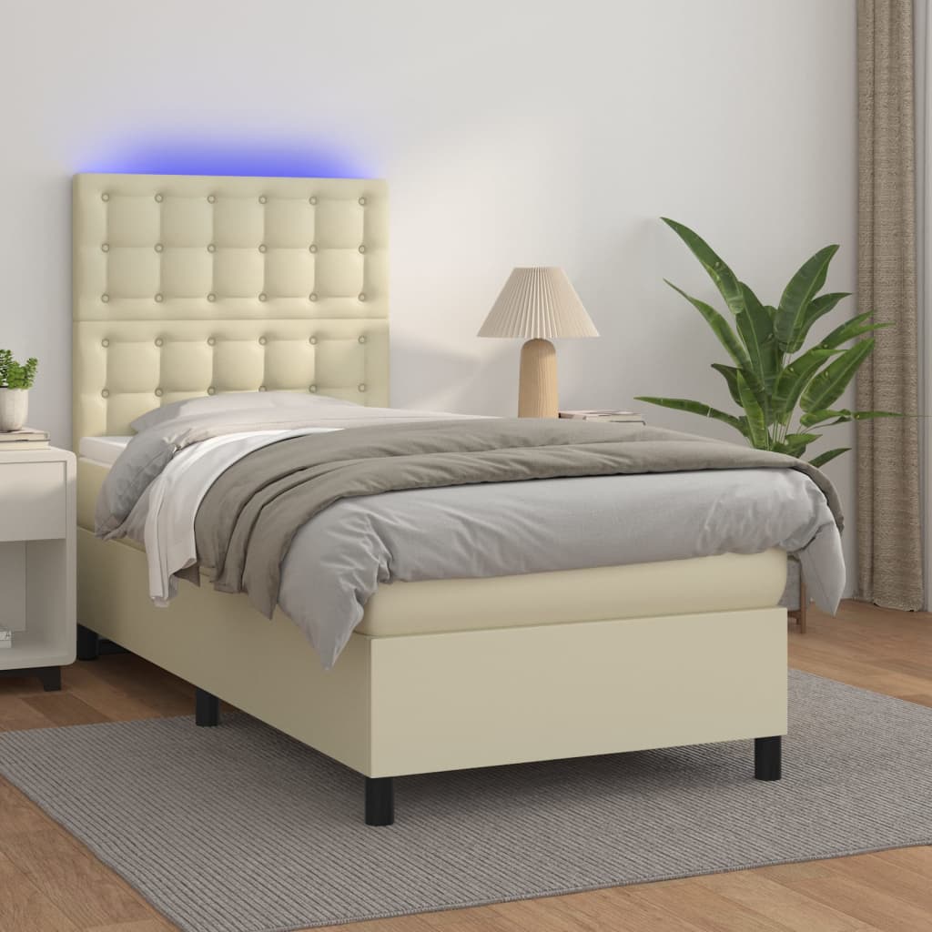 Giroletto a Molle con Materasso e LED Crema 90x190cm Similpelle | homemem39
